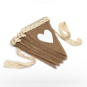 New Ginger Ray Heart Hessian & Lace Bunting Burlap Decoration Sign Vintage Party